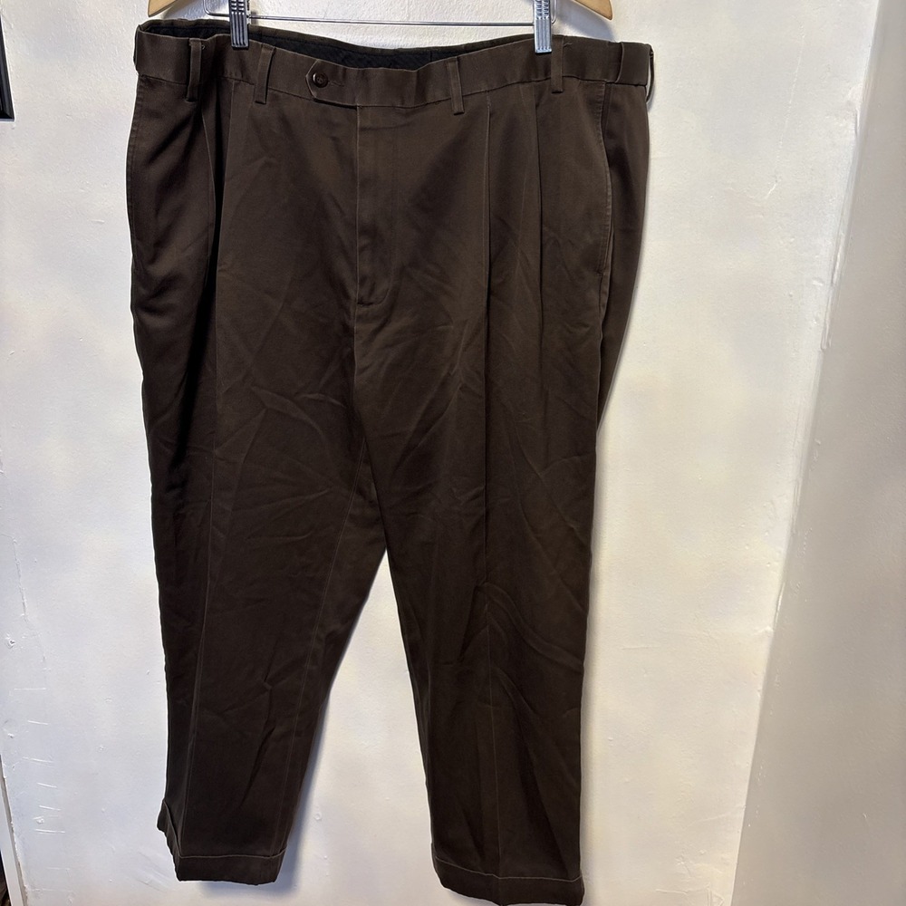 SAVANE RELAXED FIT GABARDINE  Dark brown PANTS  EXPANDABLE WAIST 48X28